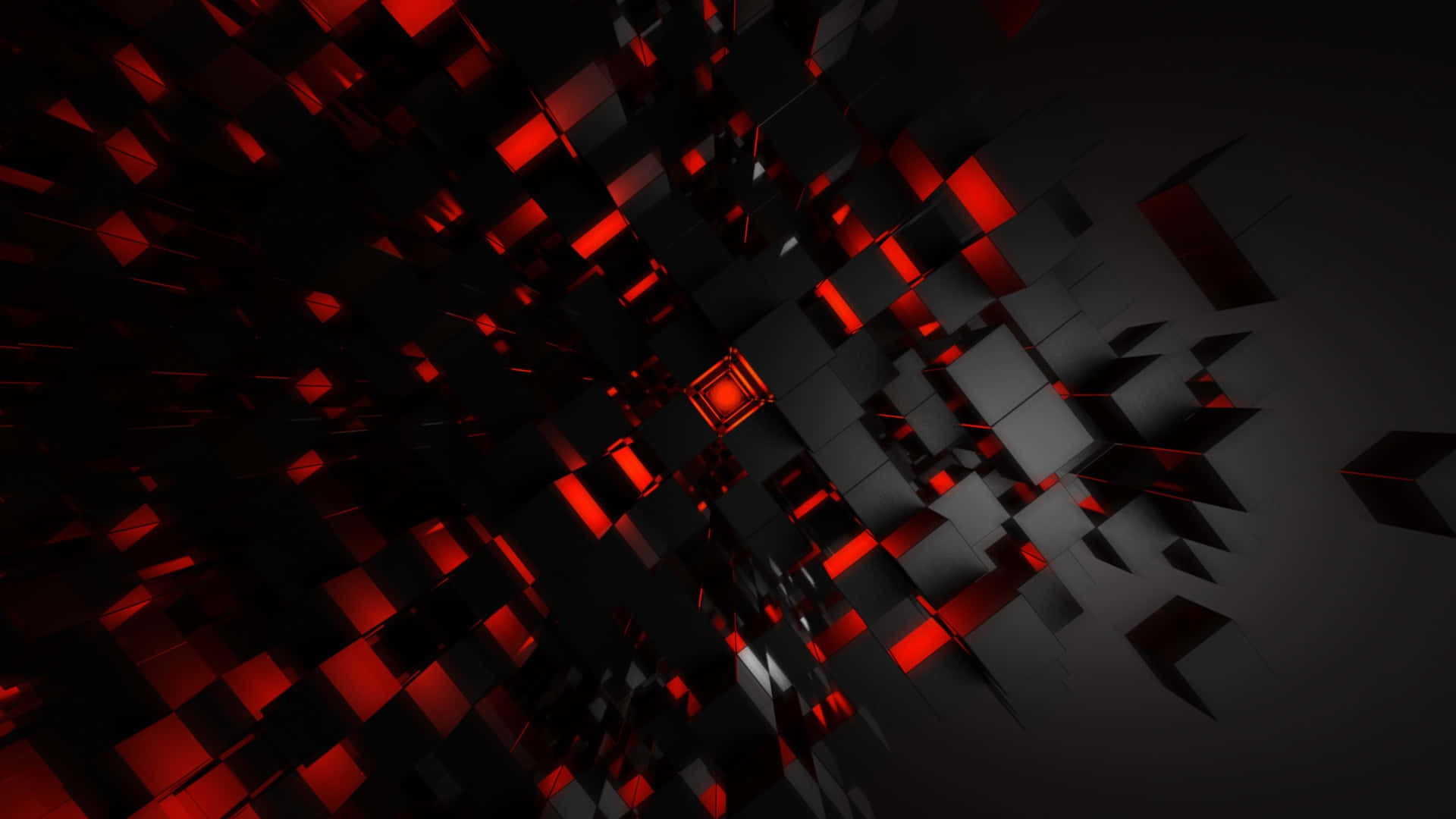glowing red cubes, tunnel, darkness, Full HD Desktop Wallpaper