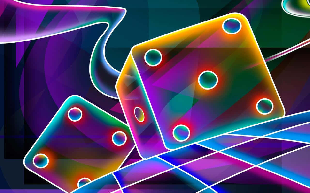 neon dice, glowing edges, dark gradient background, HD Desktop Wallpaper