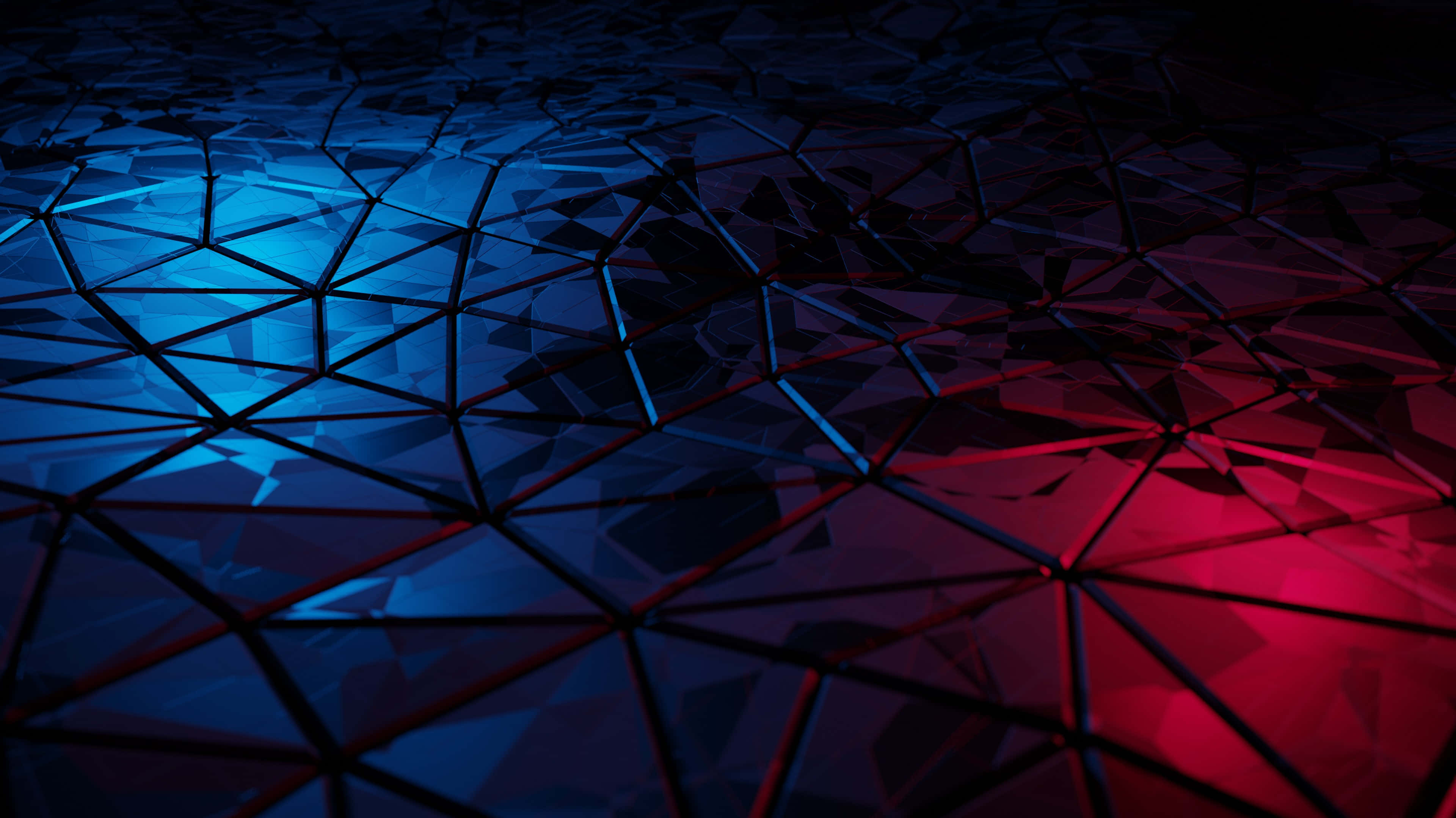 futuristic geometric surface, sharp triangular facets, vibrant blue, 4K Desktop Wallpaper