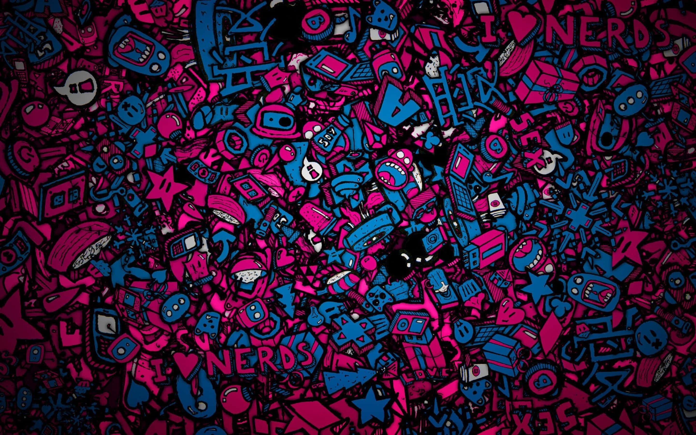 pink, blue, retro gaming icons, 2K Desktop Wallpaper