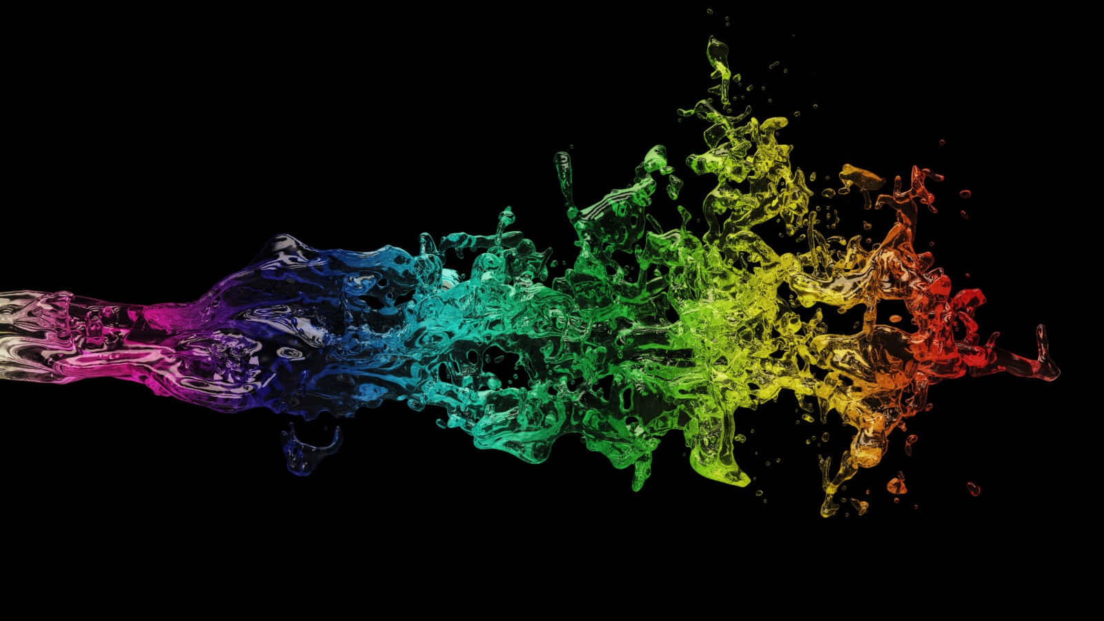 rainbow splash, liquid paint, stark black background, HD Desktop Wallpaper