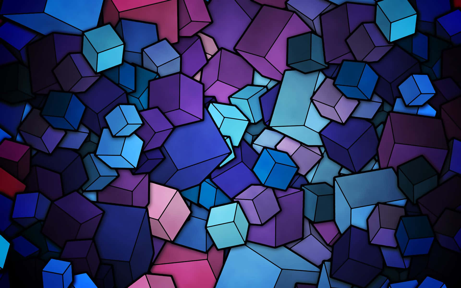 geometric cubes, deep blues, purples, Full HD Desktop Wallpaper