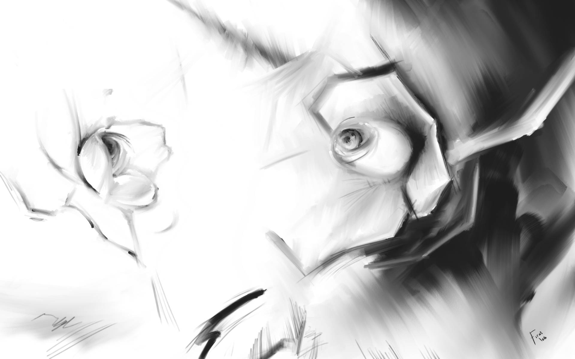 black and white, abstract sketch, swirling forms, Full HD Desktop Wallpaper