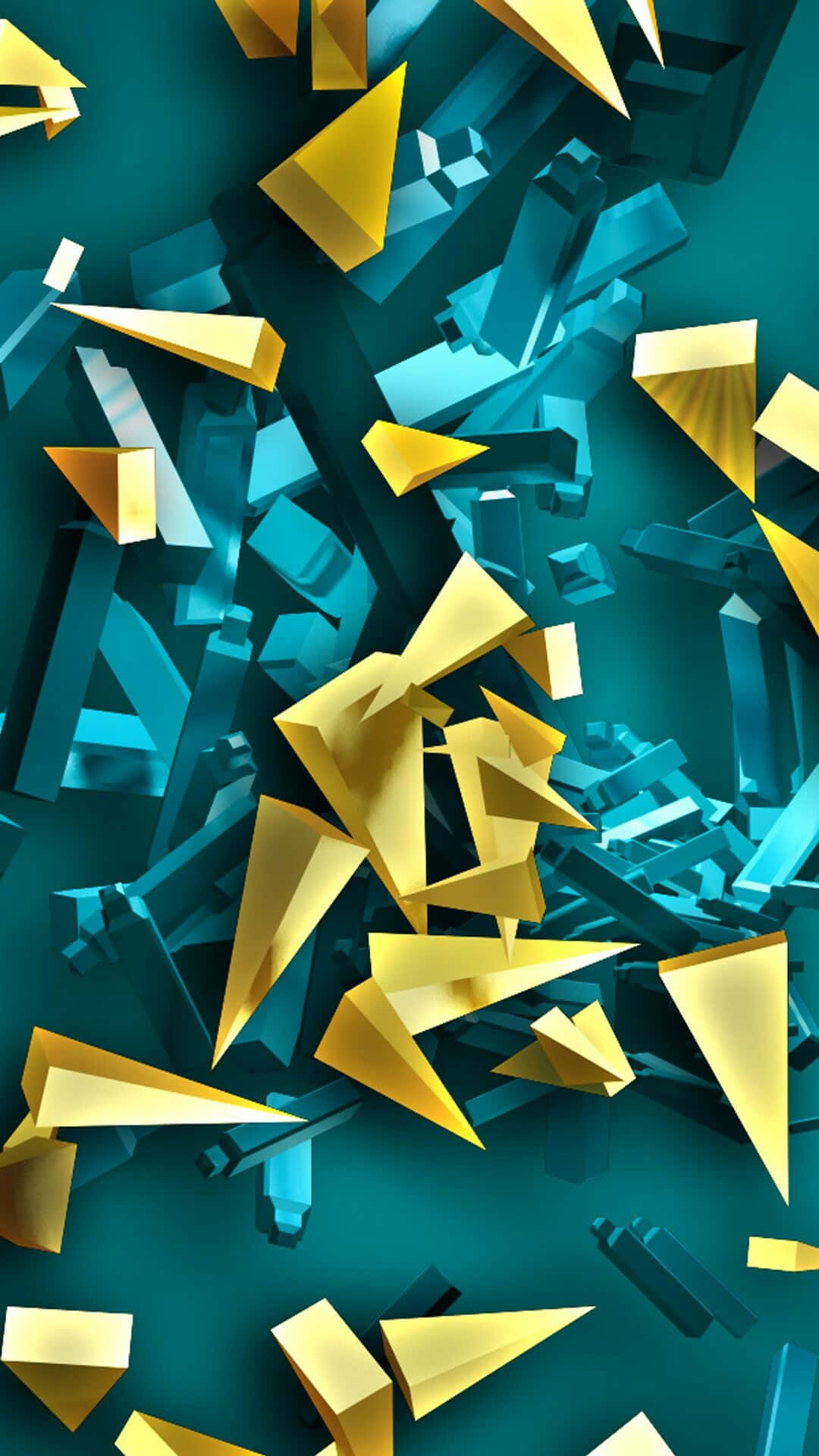 golden, teal, geometric shards, Full HD Phone Wallpaper