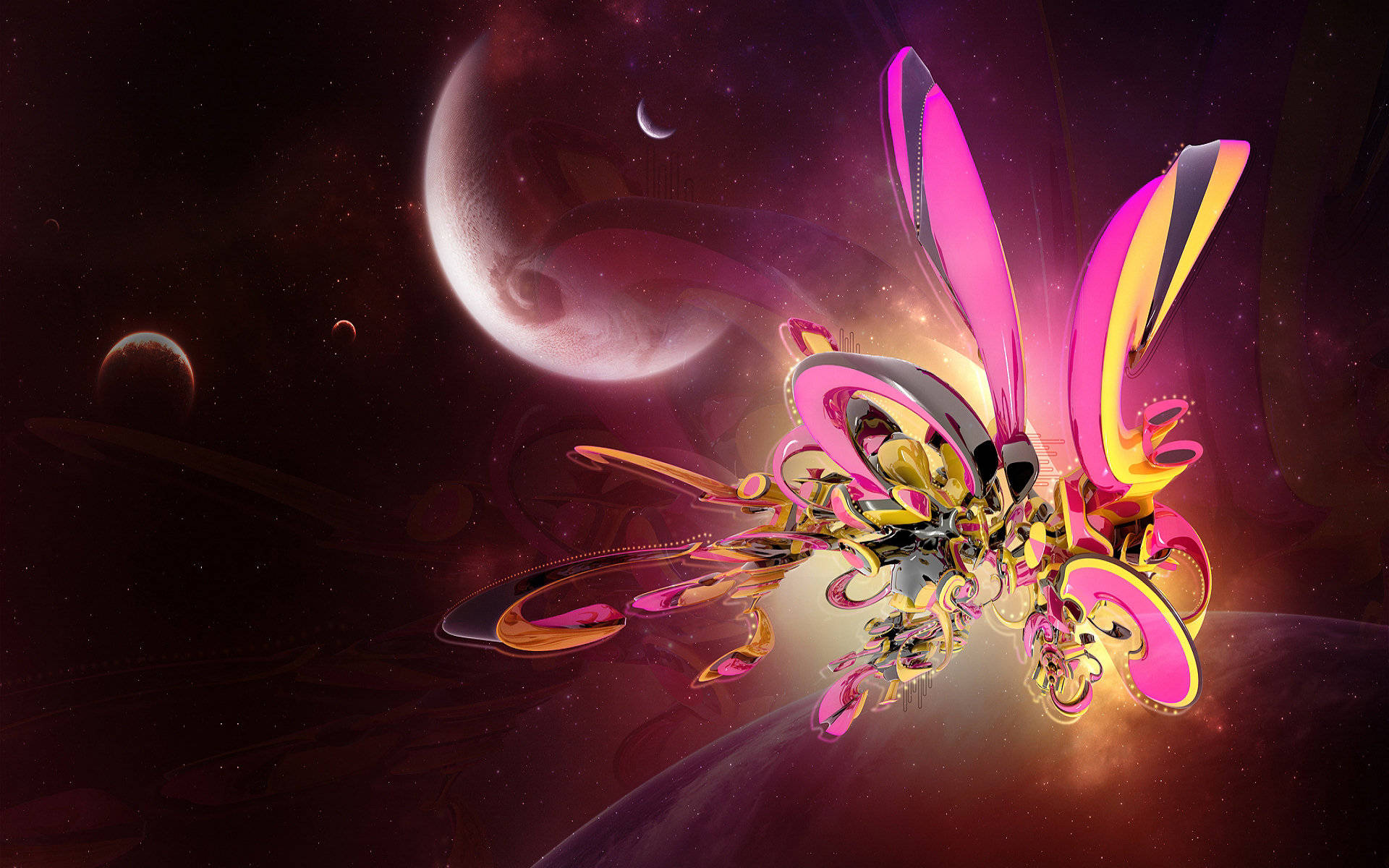 pink, gold, abstract creature, Full HD Desktop Wallpaper