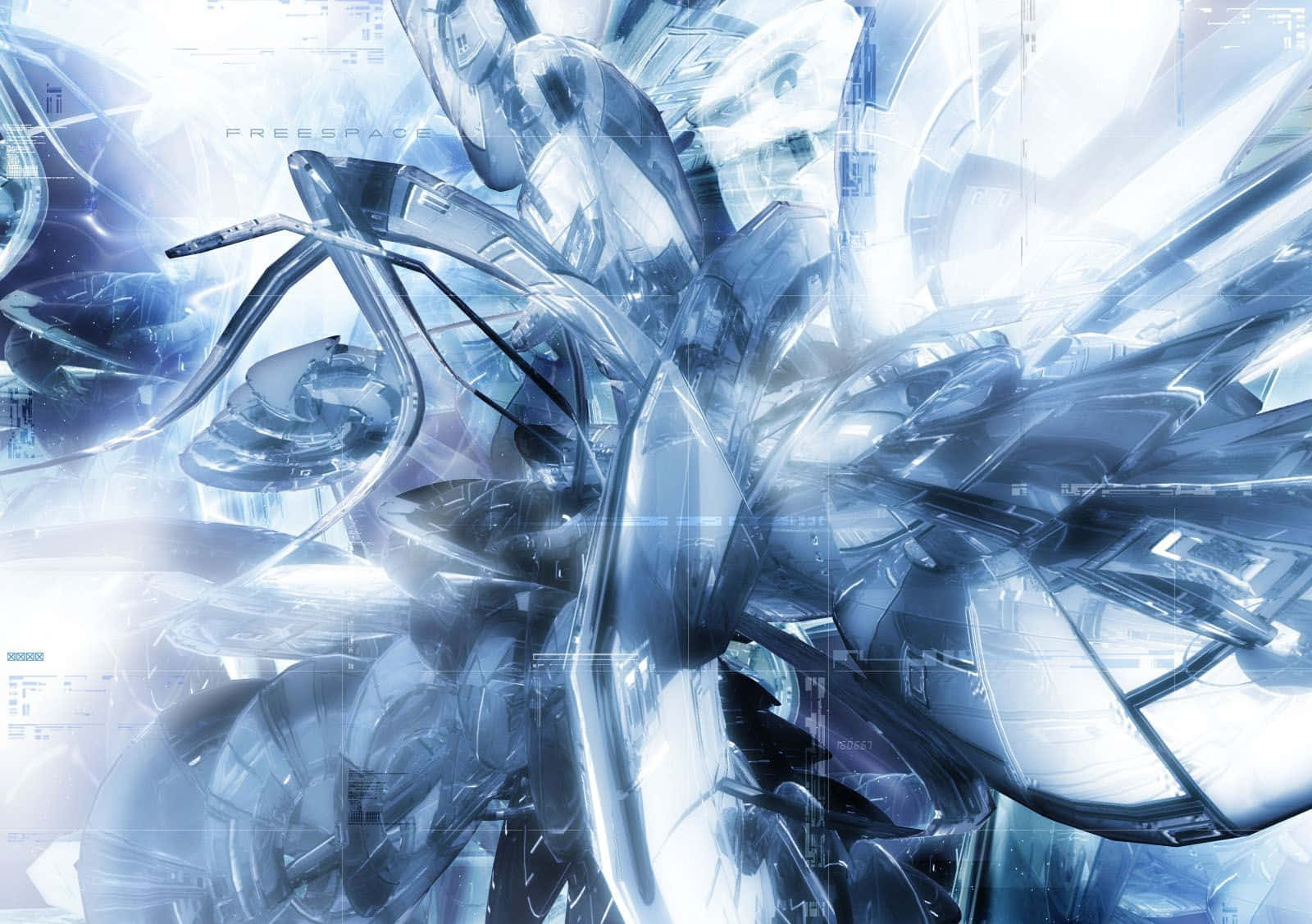 glowing blue, white crystalline structures, futuristic tech overlays, HD Desktop Wallpaper