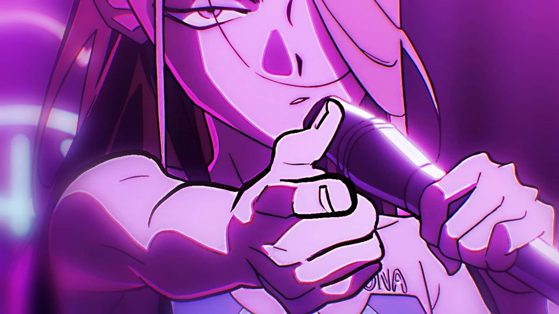 Alien Stage, neon character spotlight, pink hair, Full HD Desktop Wallpaper