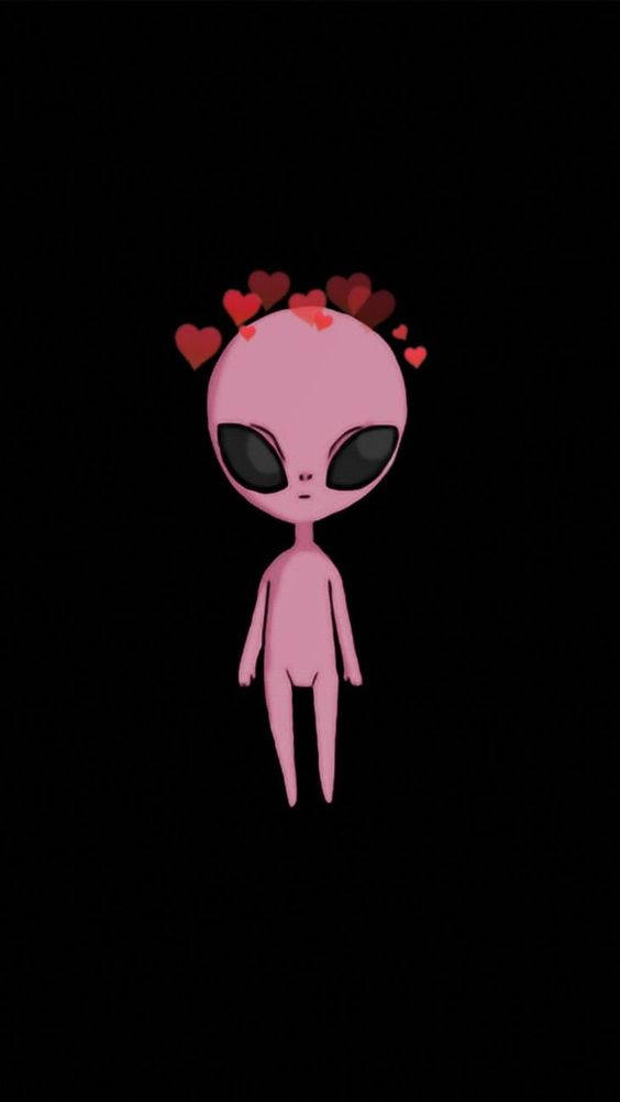 Cool Alien, pink, large black eyes, SD Phone Wallpaper