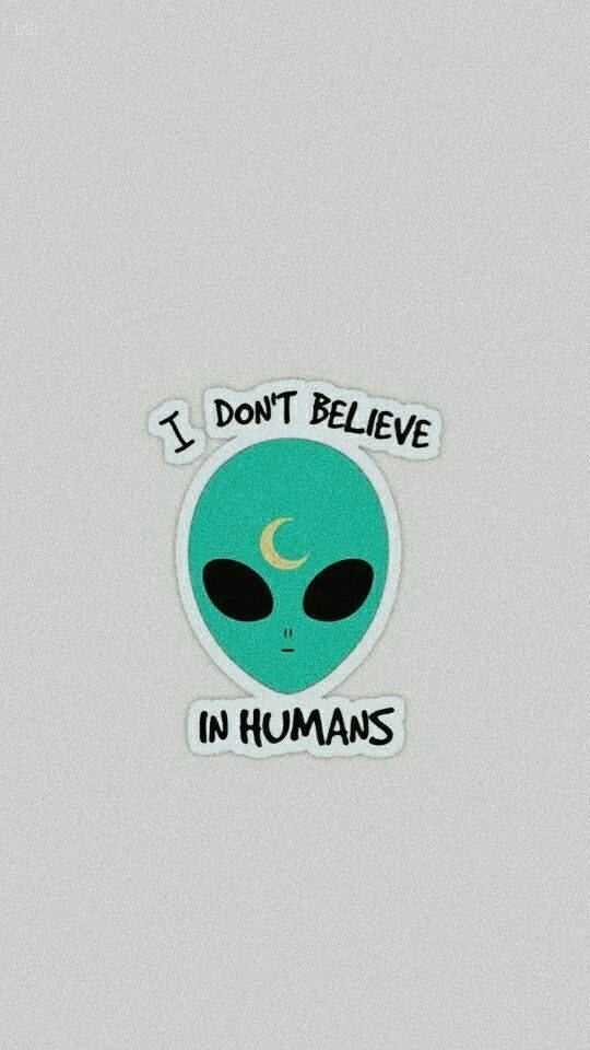Cool Alien, teal alien, crescent moon, SD Phone Wallpaper
