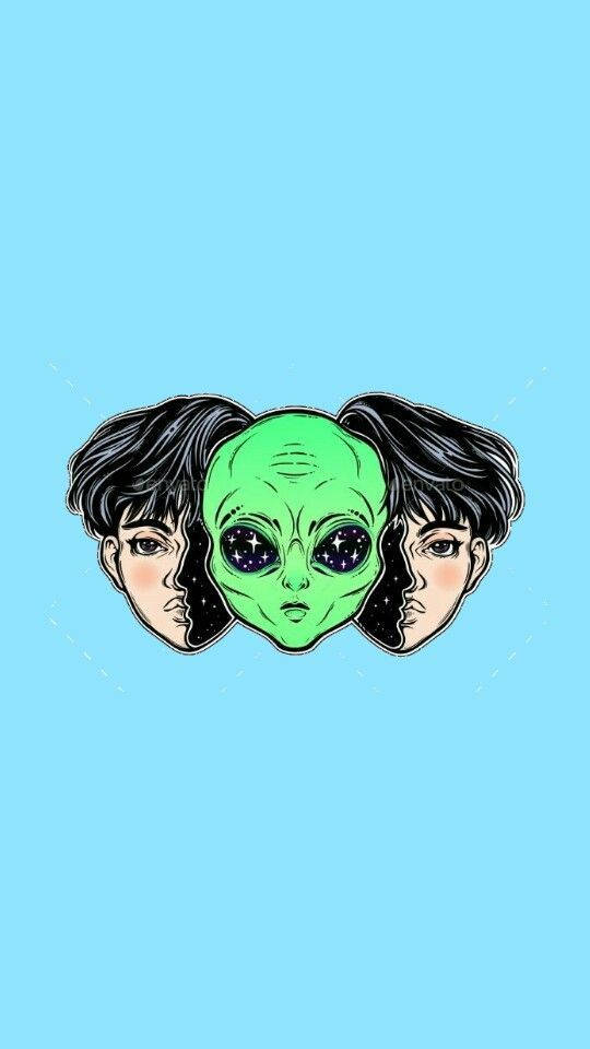 Cool Alien, green alien head, starry eyes, SD Phone Wallpaper