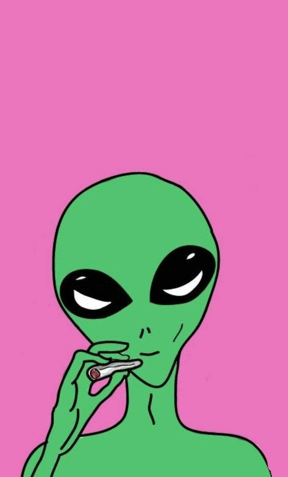 green alien, large black eyes, cigarette, SD Phone Wallpaper