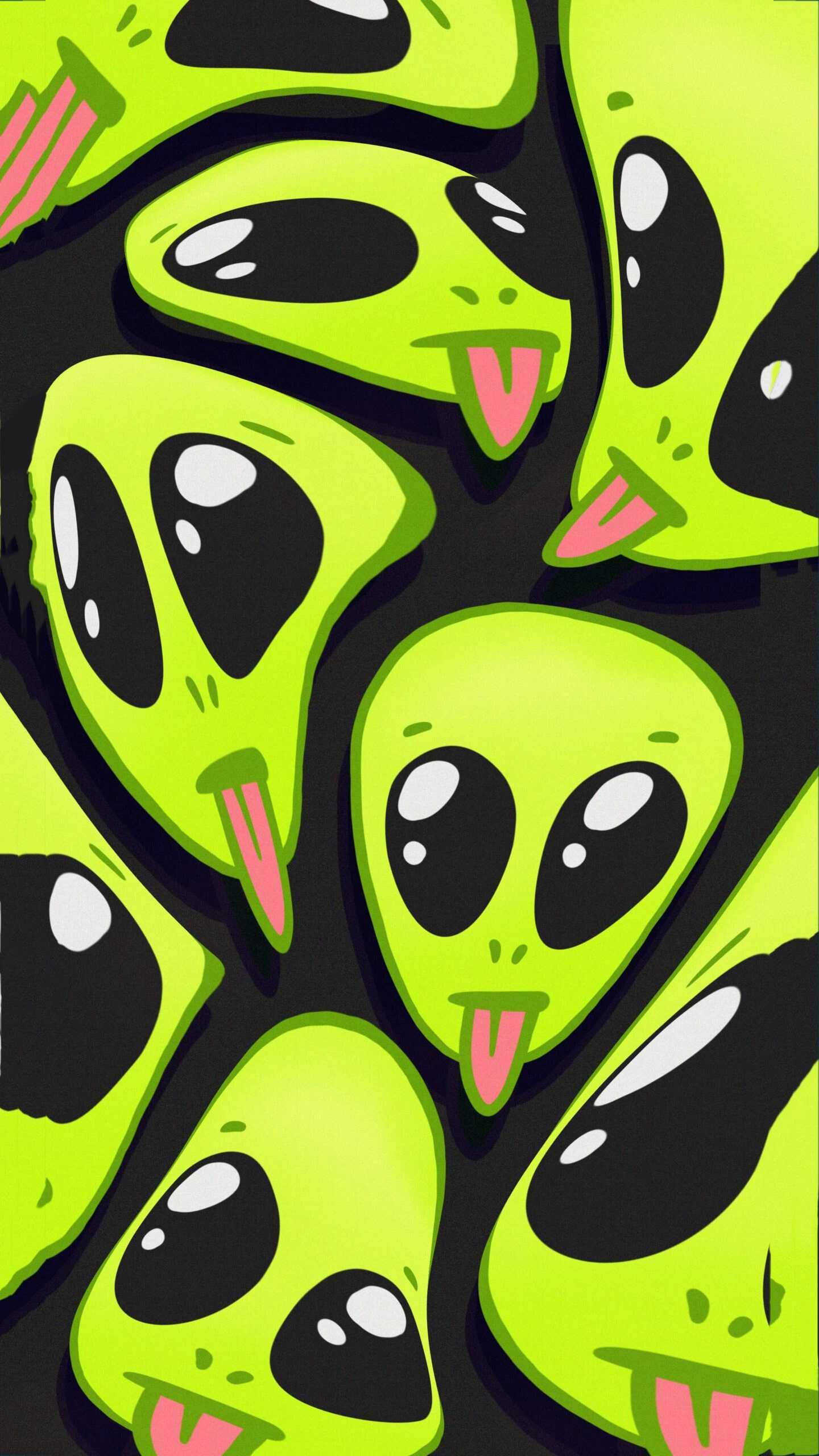 cool alien, green aliens, big black eyes, 2K Phone Wallpaper