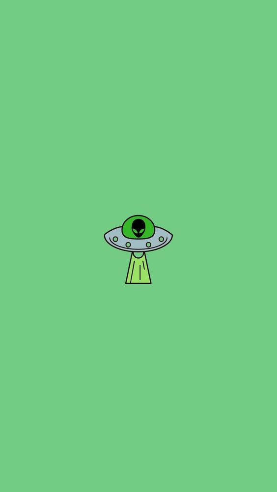 Cool Alien, green alien head, minimalist cartoon UFO, SD Phone Wallpaper