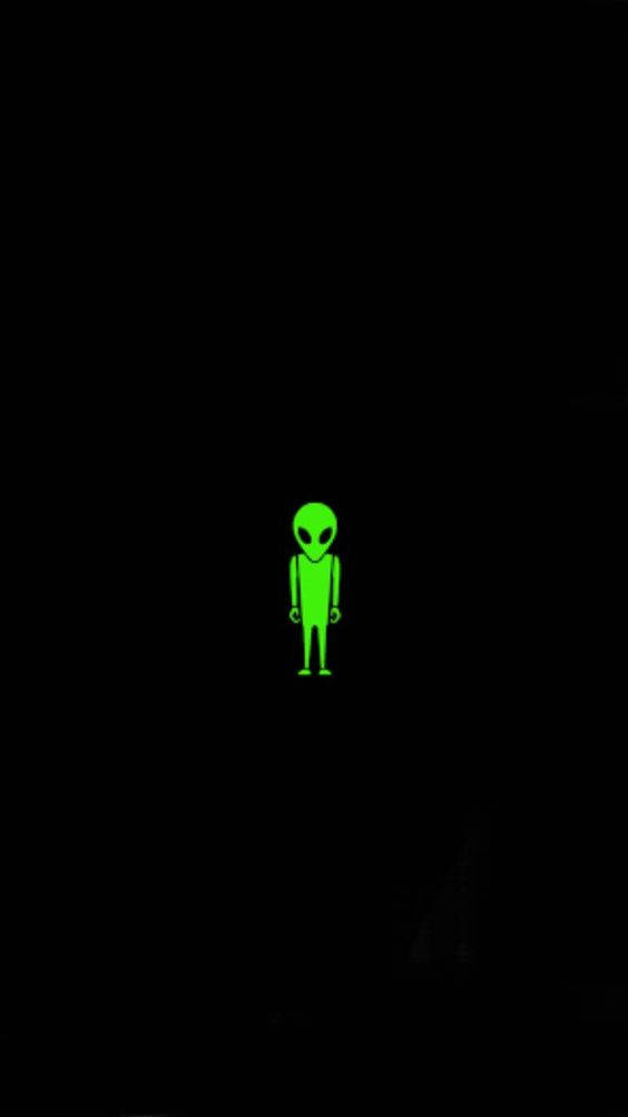 Cool Alien, glowing green, pitch black background, SD Phone Wallpaper