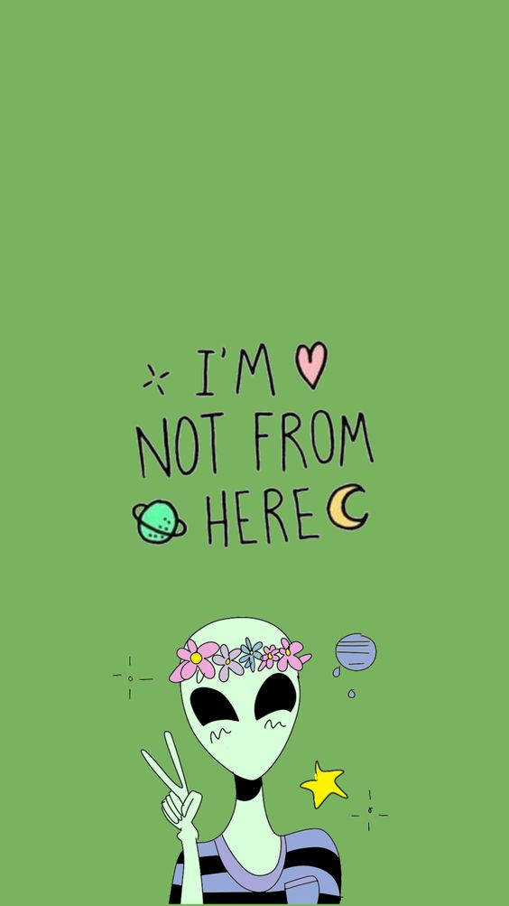 Cool Alien, flower crown, peace sign, SD Phone Wallpaper