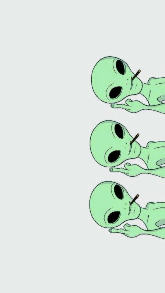 Cool Alien, green cartoon aliens, large black eyes, SD Phone Wallpaper