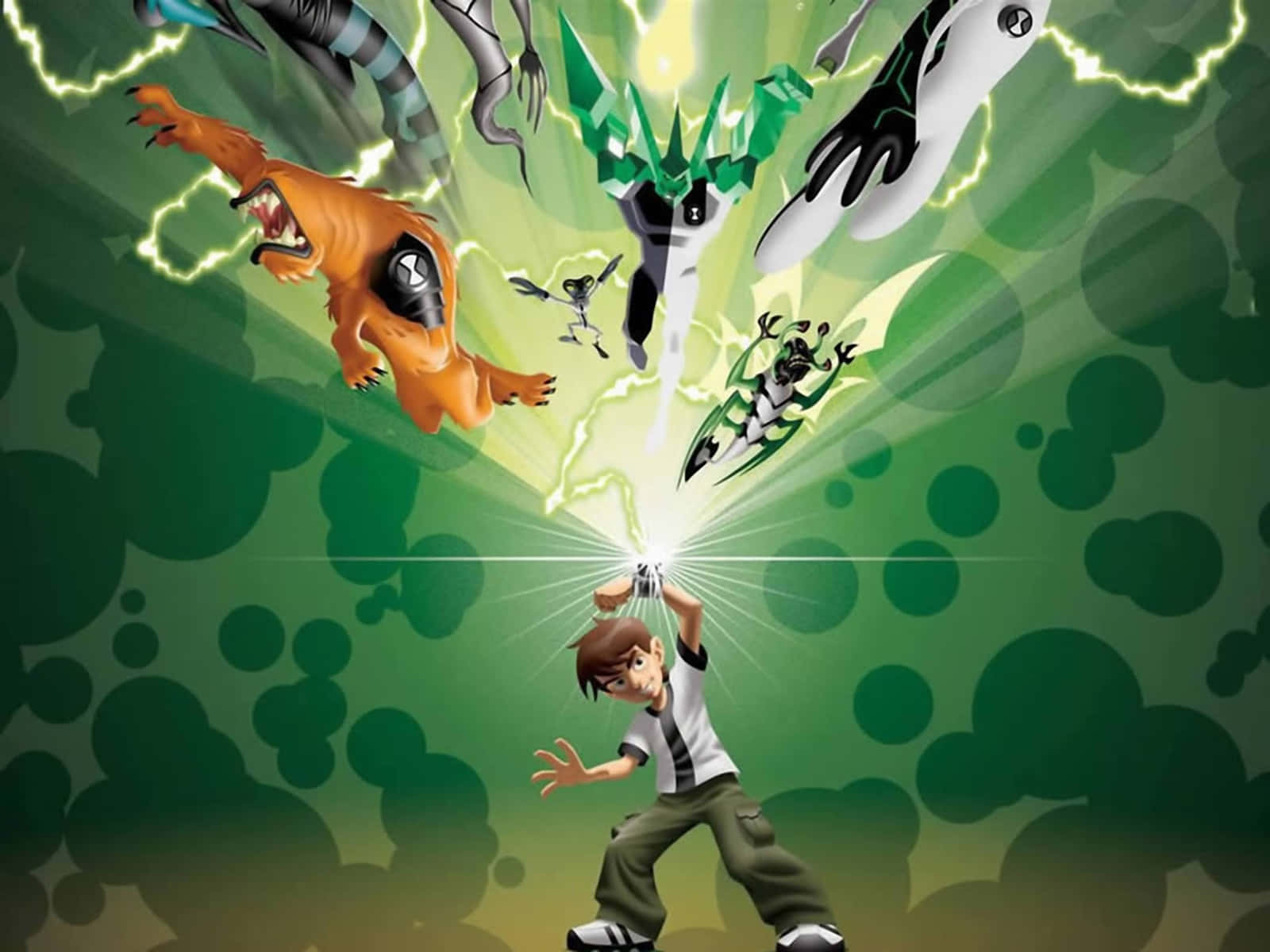 cartoon alien, young boy, green energy, HD Desktop Wallpaper