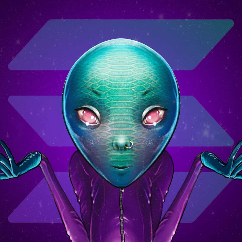 teal-skinned alien, pink eyes, nose ring, SD Desktop Wallpaper