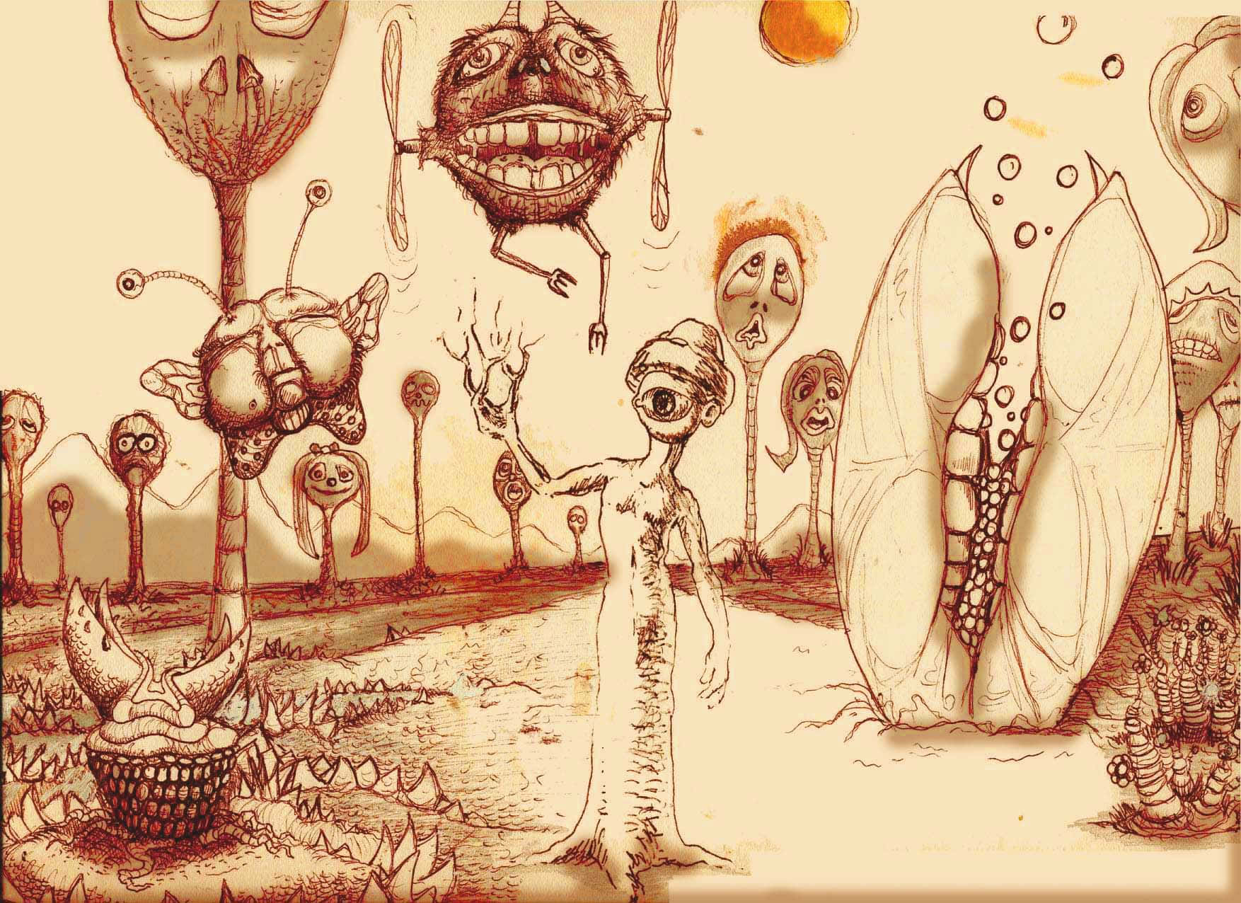 cartoon alien, one eye, bizarre alien creatures, HD Desktop Wallpaper