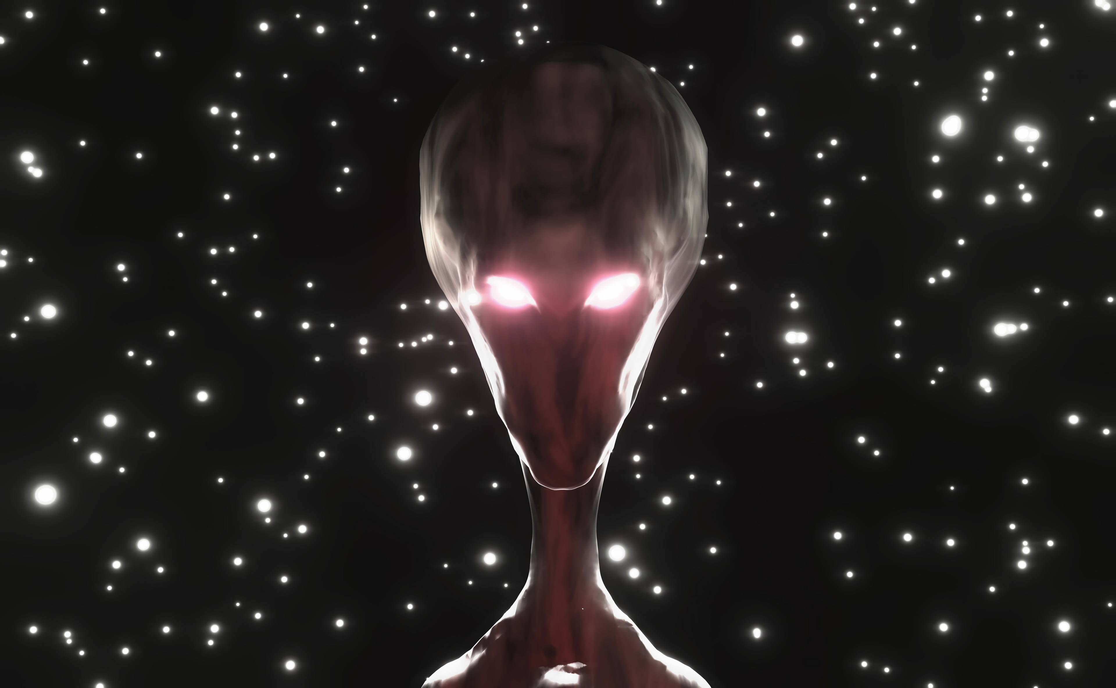 alien, red eyes, starfield, 4K Desktop Wallpaper