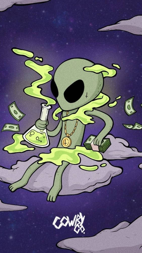 Cool Alien, glowing green goo, cloud, SD Phone Wallpaper