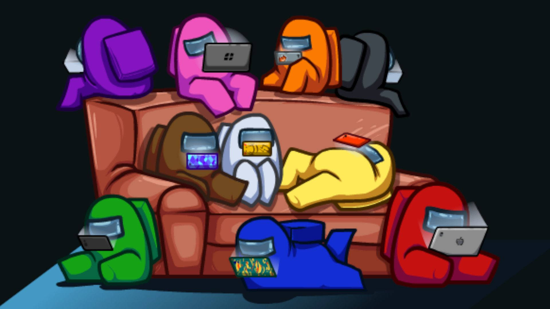 Among Us, couch, laptops, Full HD Desktop Wallpaper
