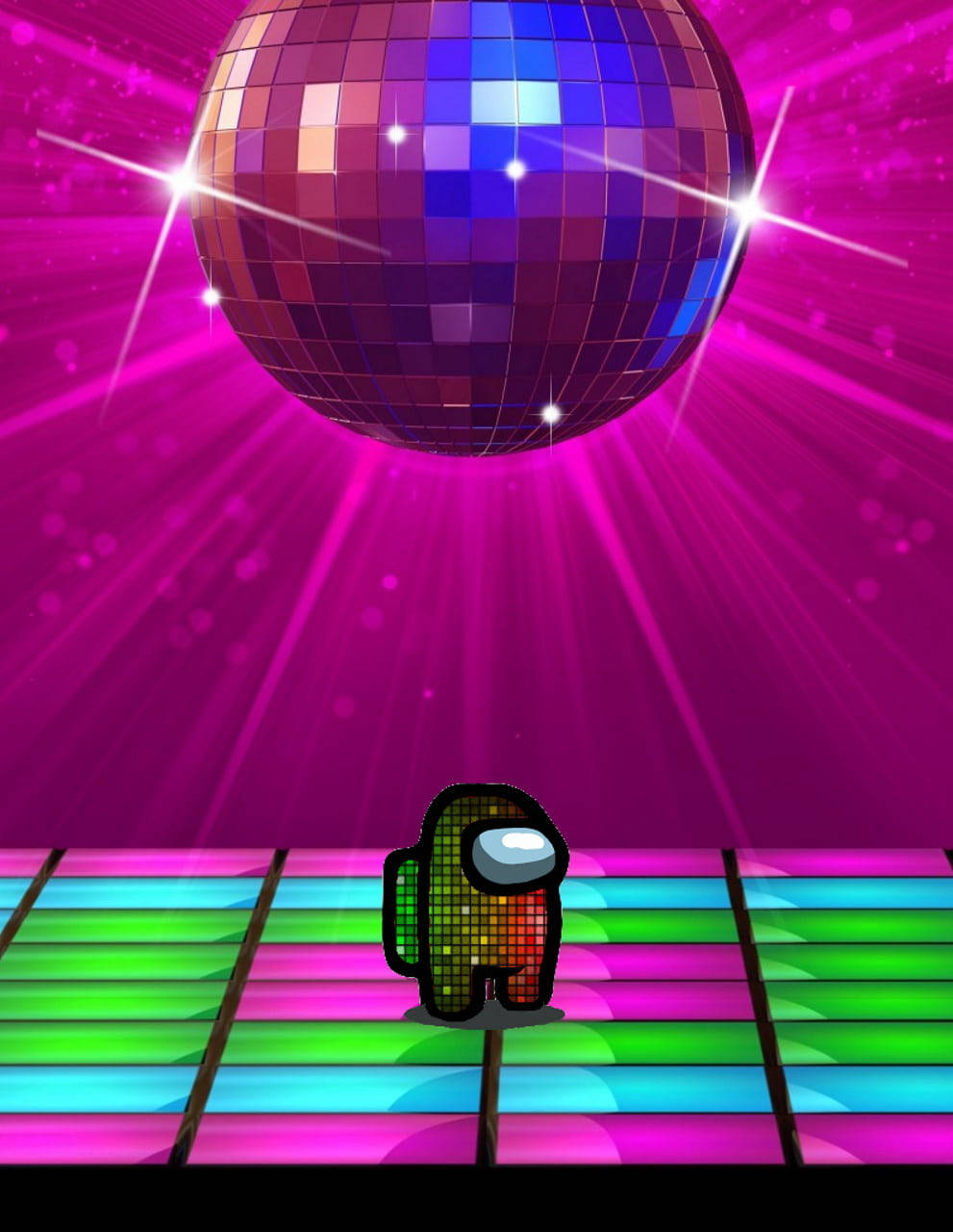 Among Us, disco ball, rainbow dance floor, HD Phone Wallpaper