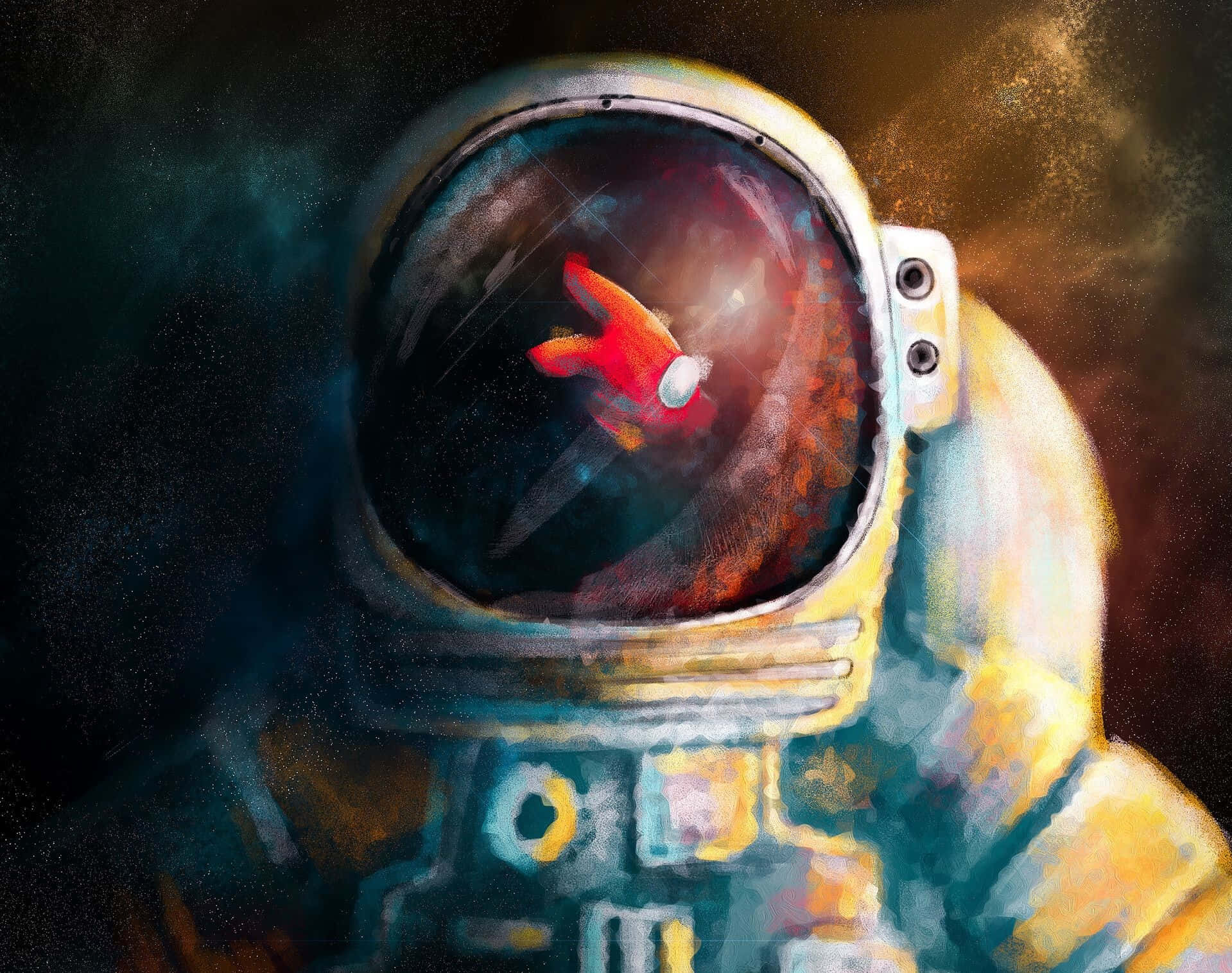 Among Us, yellow suit, vibrant orange fish, HD Desktop Wallpaper