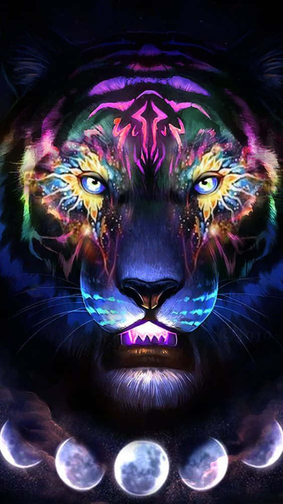 Cool Animal Galaxy, tiger, glowing neon fur, SD Phone Wallpaper