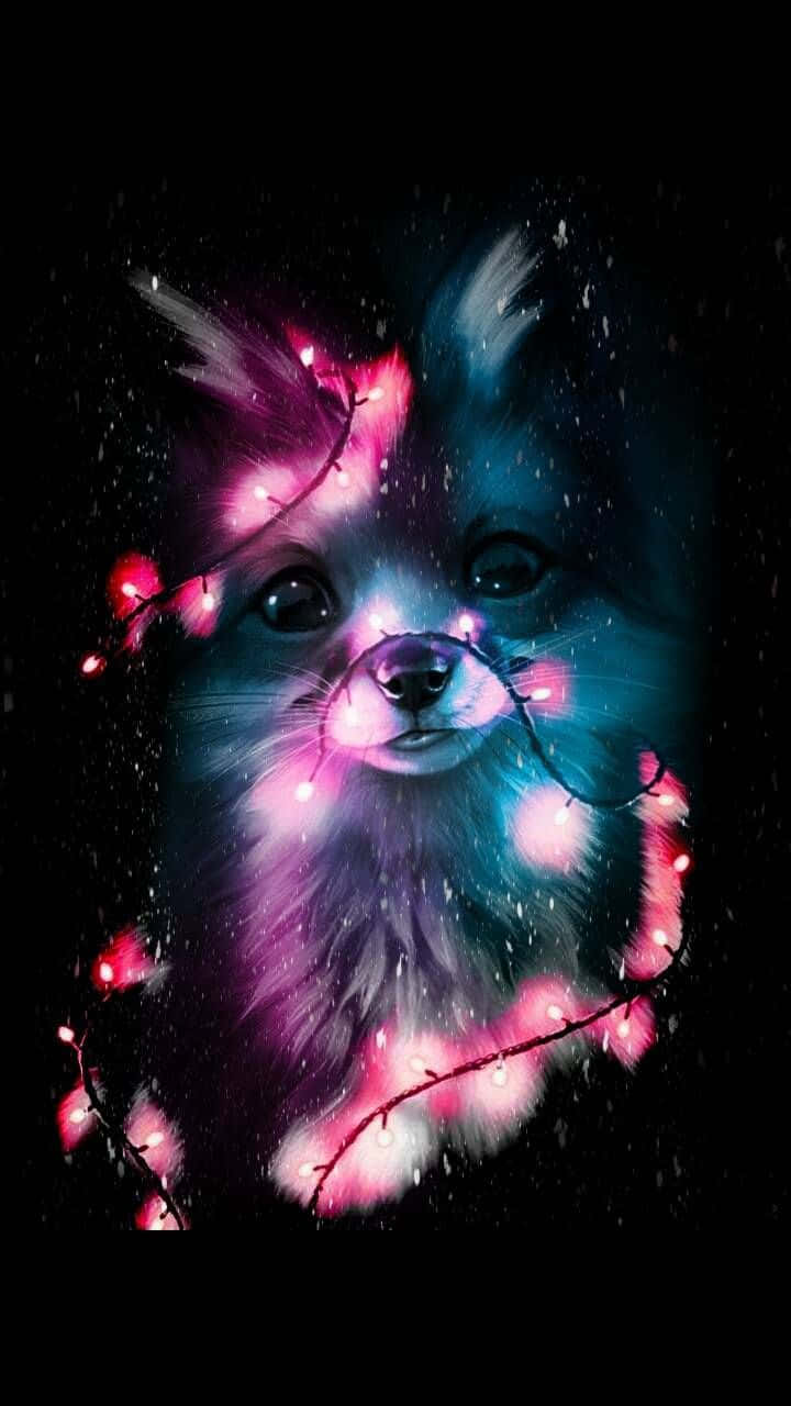 Cool Animal Galaxy, fluffy dog, vibrant pink and blue lights, HD Phone Wallpaper