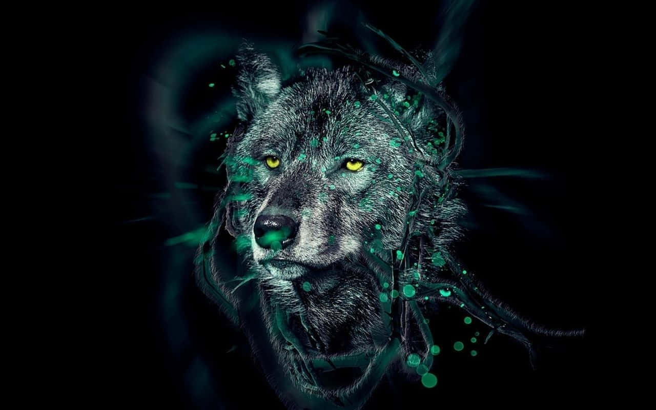 Cool Animal Galaxy, glowing yellow eyes, teal energy particles, HD Desktop Wallpaper
