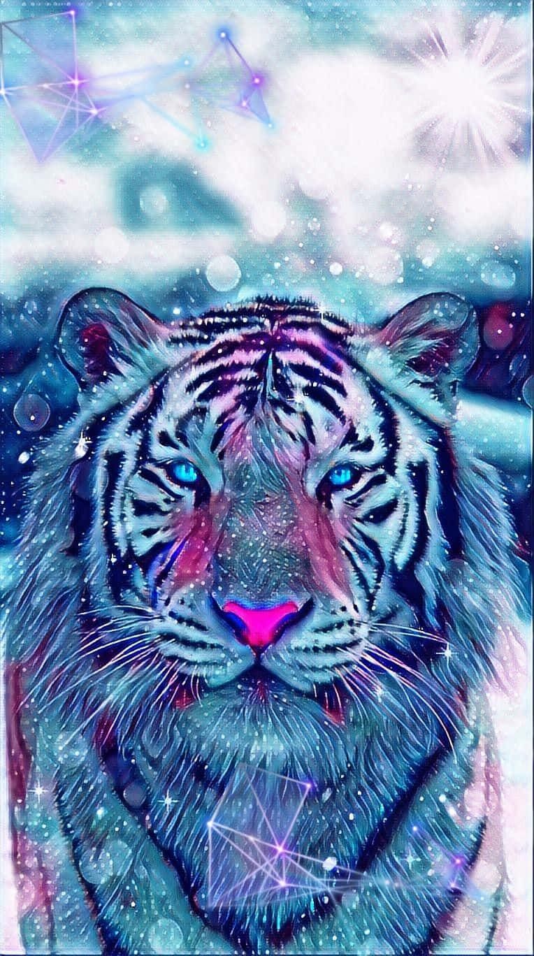 Cool Animal Galaxy, white tiger, glowing blue eyes, HD Phone Wallpaper