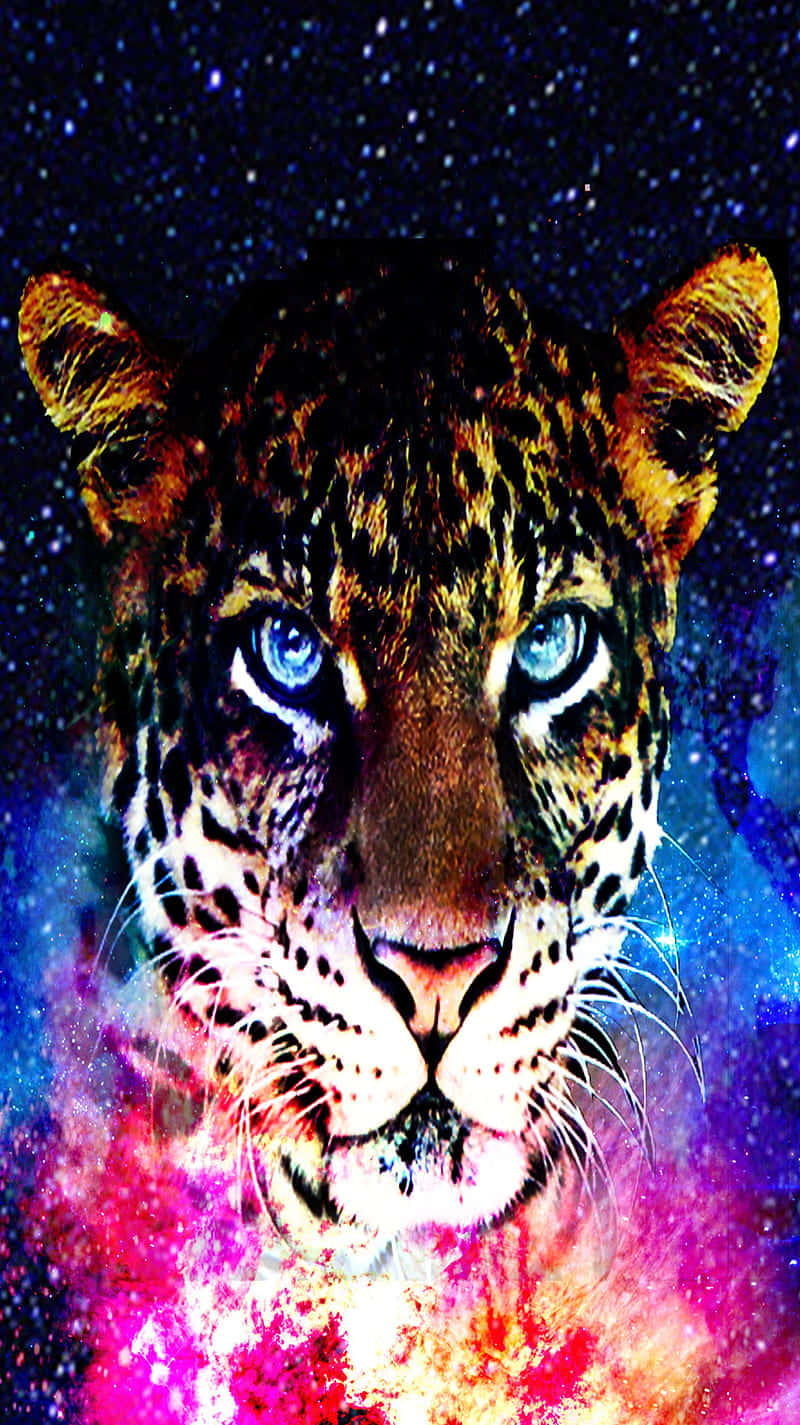 leopard, blue eyes, cosmic nebula, HD Phone Wallpaper