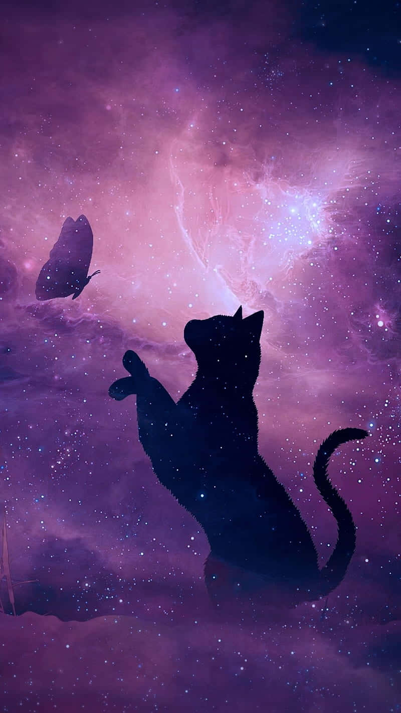 Cool Animal Galaxy, black cat silhouette, glowing purple nebula, HD Phone Wallpaper
