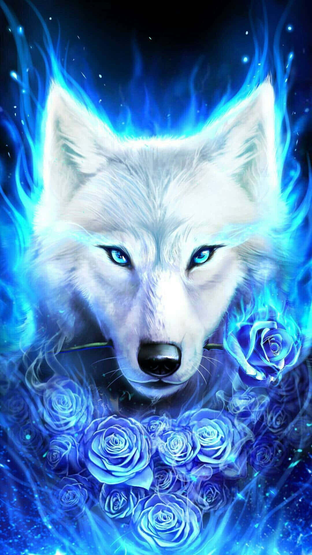 Cool Animal Galaxy, white wolf, glowing blue eyes, Full HD Phone Wallpaper