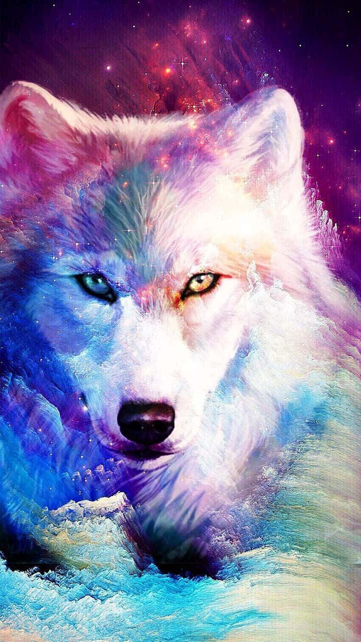 Cool Animal Galaxy, white wolf, glowing eyes, HD Phone Wallpaper