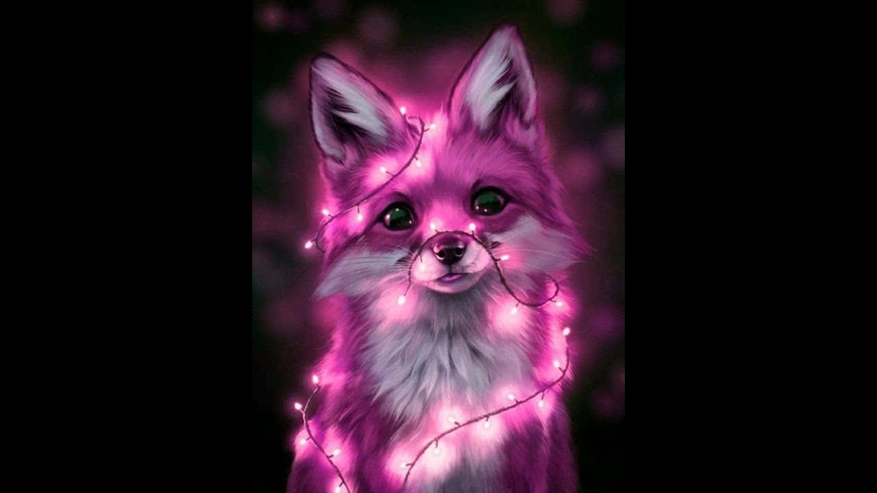 pink fox, twinkling fairy lights, glowing, HD Desktop Wallpaper