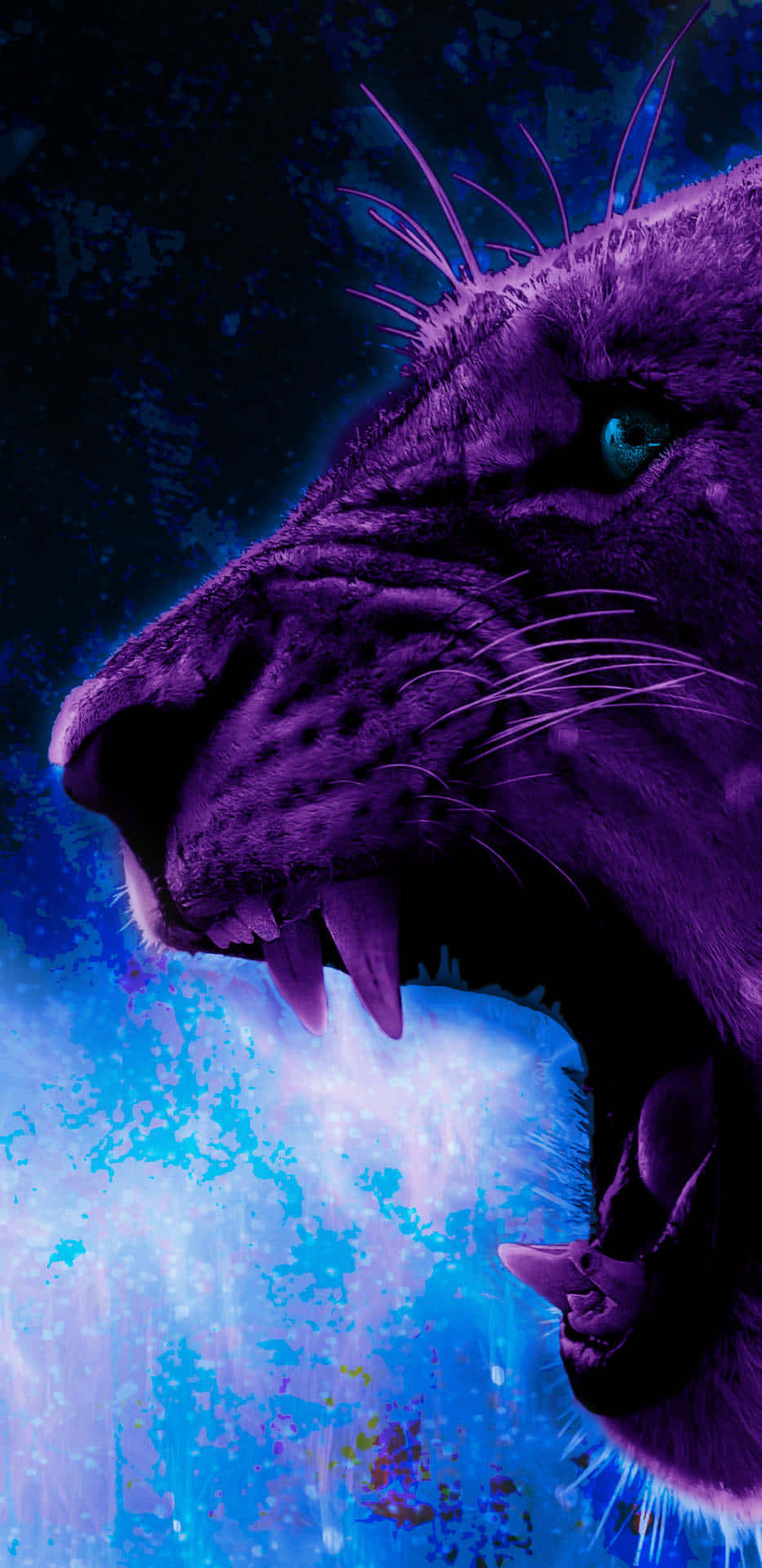 Cool Animal Galaxy, purple panther, glowing blue cosmic background, Full HD Phone Wallpaper
