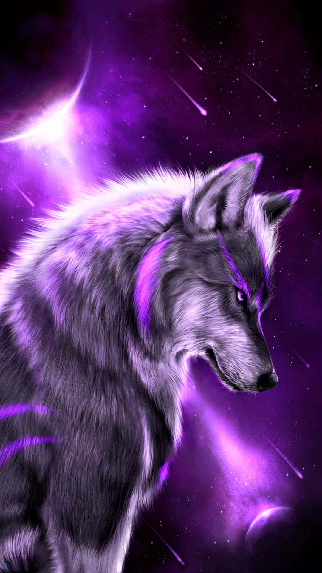wolf, glowing purple fur, cosmic nebula, Full HD Phone Wallpaper