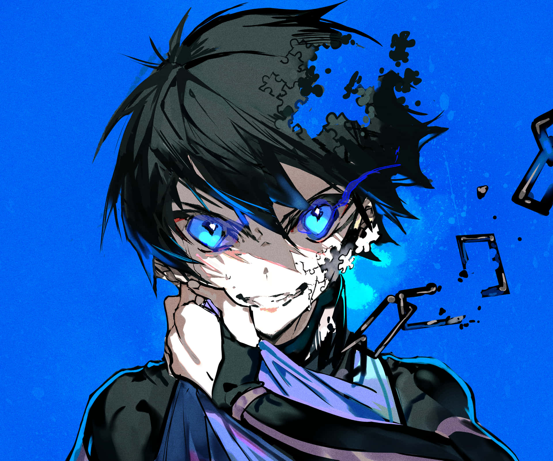 cool anime blue, anime boy, glowing blue eyes, Full HD Desktop Wallpaper