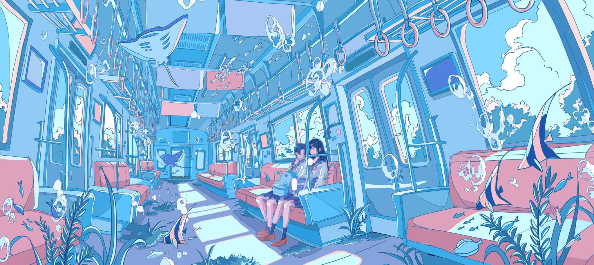 surreal train car, submerged in ocean, fish, Full HD Desktop Wallpaper
