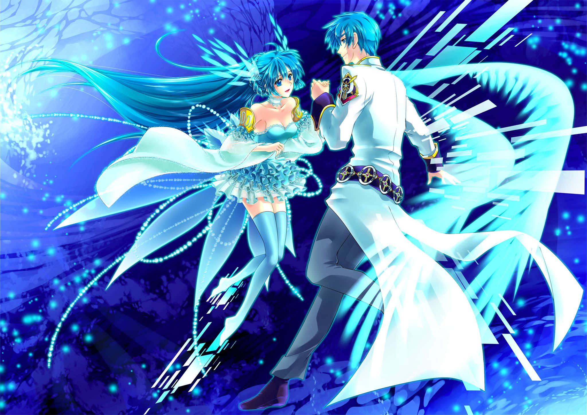Anime, glowing blue hair, flowing white garments, Full HD Desktop Wallpaper