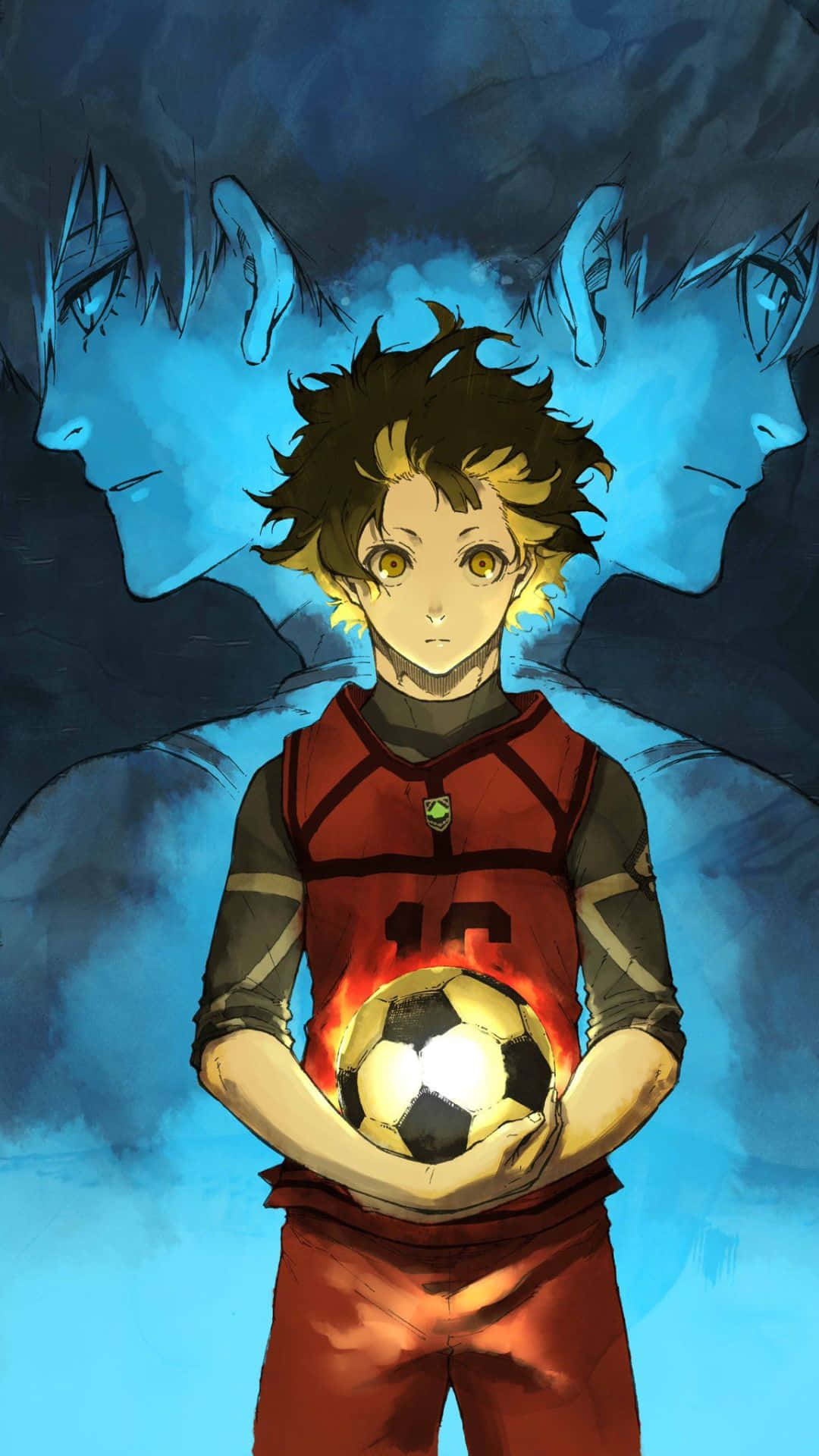 anime soccer player, red jersey, glowing ball, Full HD Phone Wallpaper