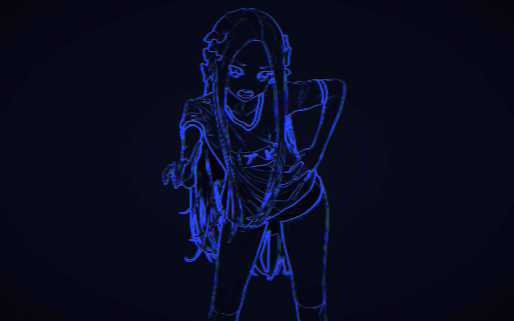 blue neon outline, stylized female figure, long hair, HD Desktop Wallpaper