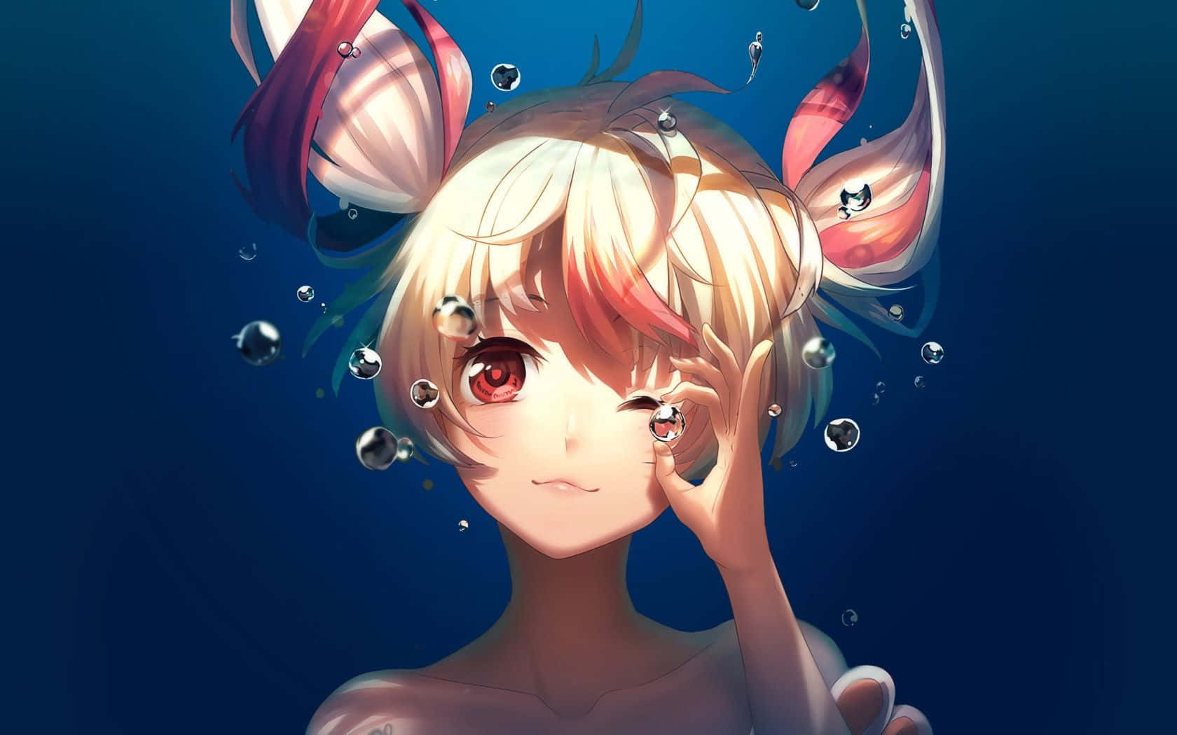 anime girl, blonde hair, red eyes, HD Desktop Wallpaper