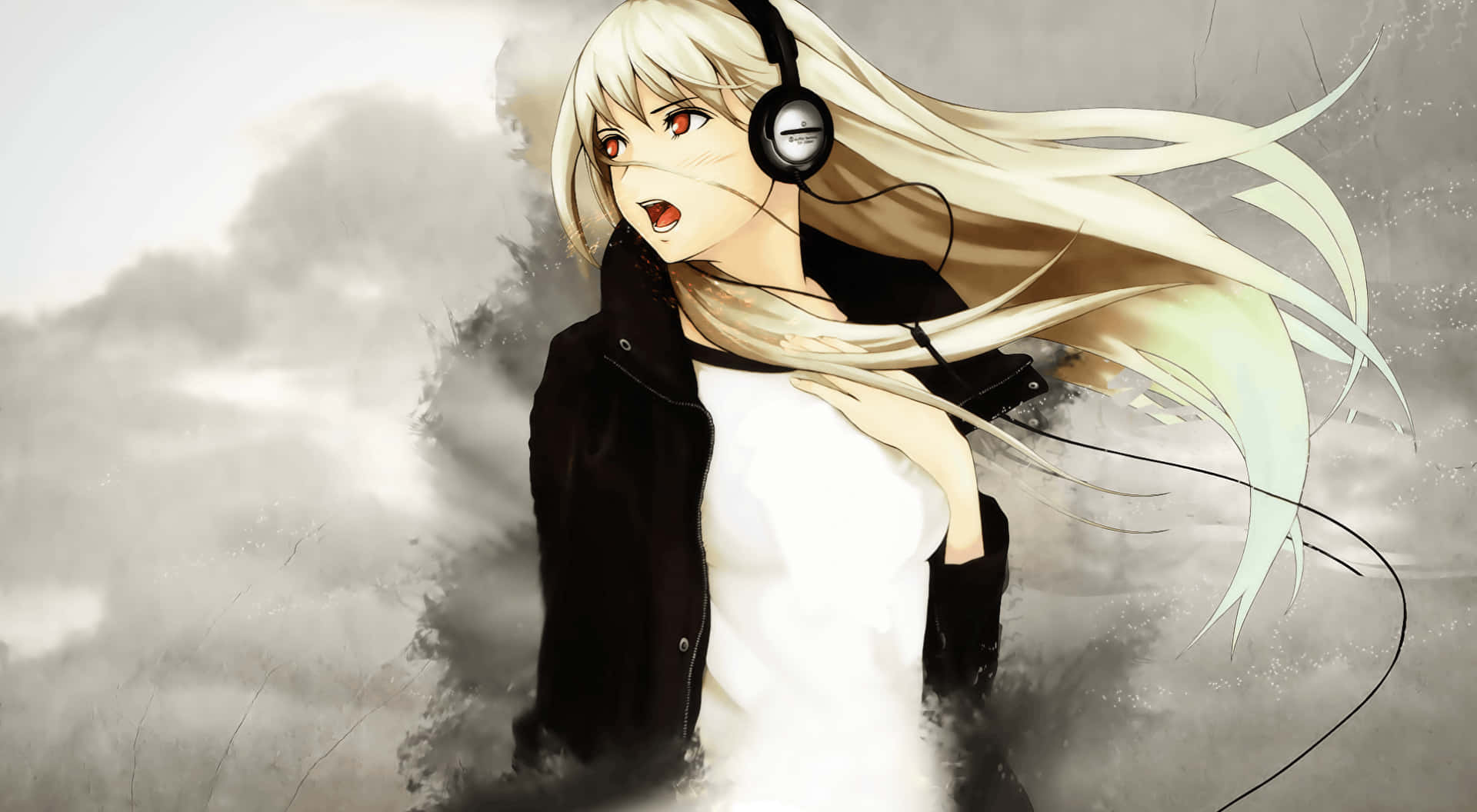 anime girl, blonde, red eyes, Full HD Desktop Wallpaper