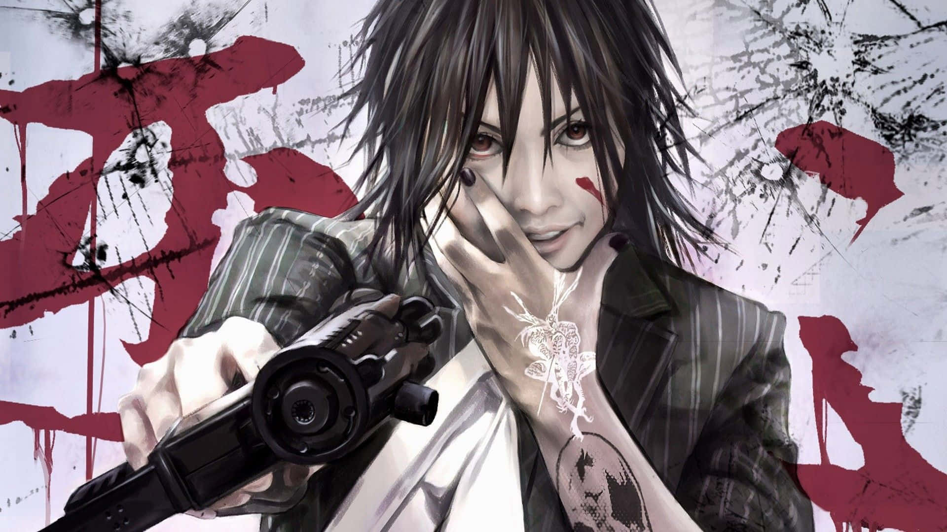 anime character, dark hair, red markings, Full HD Desktop Wallpaper