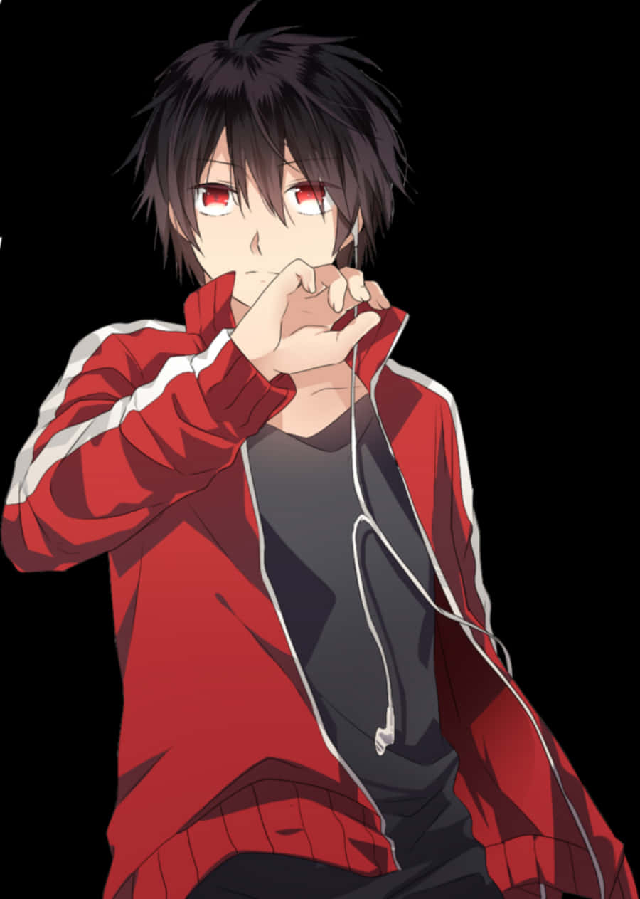 red eyes, messy black hair, red jacket, SD Phone Wallpaper