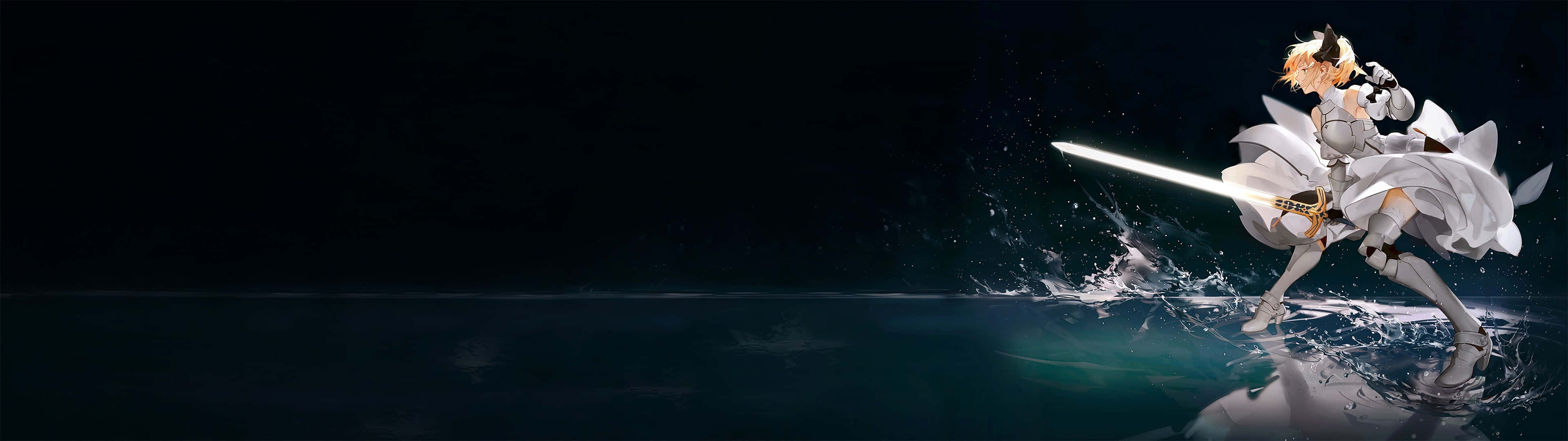 3840 x 1080, anime girl sword fighter, blonde hair, 4K Desktop Wallpaper