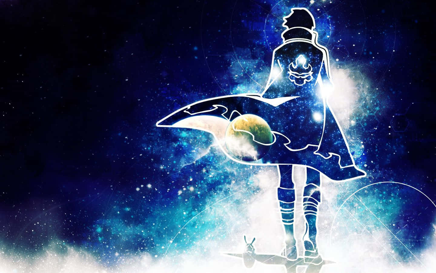 Cool Anime Character, glowing anime figure, starry cosmic void, HD Desktop Wallpaper